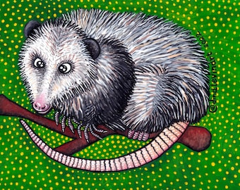 Cute Opossum, Green Opossum, Art Print Opossum, Possum Art, Opossum Art, Animal Art Print, Watercolor, Opossum Painting, Printable Art