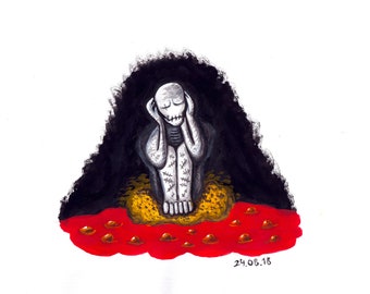 Depression art, printable digital art, depressed artwork, dark painting, black red yellow, mental health art, horror art, goth, gothic art