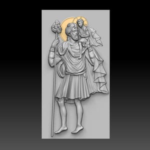 Saint Christopher with Christ Child | 3D STL Relief Model for CNC & 3D Printing | Orthodox Christian Icon
