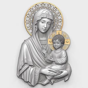 Virgin Mary and Child – 3D Bas Relief Icon | STL Digital Model for CNC and 3D Printing