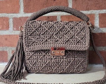 Handmade bag, shoulder bag, knitted bag,luxury bag, gifts for her, brown purse, bags for women, crochet bag, croosbody bag, evening bags