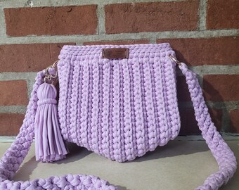 Crochet shoulder bag, croosbody, knit tote shoulder bag, boho bag, tshirt yarn bag, knitted,handmade bag, retro bag, crochet croosbody bag