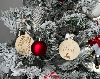 boule personnalisée, boule de noël, boule en bois, boule personnalisée en bois