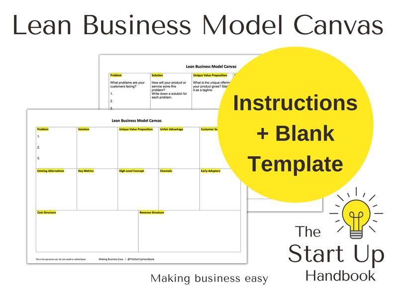Lean Business Model Canvas Template - One Page 20 Minute Business Plan ...