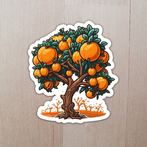 Orange Tree Sticker, Tree Sticker, Orange Sticker, Wood Sticker, Branch Sticker, Log Sticker, Fruit Sticker, Orange Lovers Gift, Fruit Tree