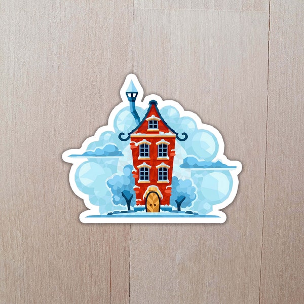 House In A Clouds Sticker | House Sticker | Building Sticker | Cloud Sticker | Clouds Sticker | Rainy Day Sticker | Laptop Sticker