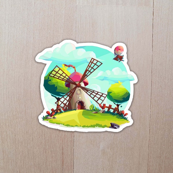 Wind Mill Sticker | Wind Sticker | Mill Sticker | Air Balloon Sticker | Sky Sticker | Island Sticker | Farm Sticker | Farm Gift | Farm Lover