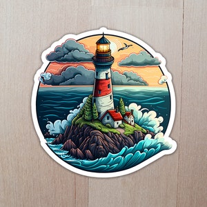 Round Lighthouse Sticker Lighthouse Sticker, Nautical Sticker, Ocean Sticker, Water Sticker ...