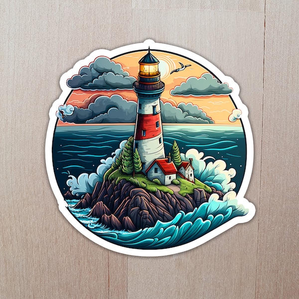 Lighthouse Sticker, Nautical Sticker, Ocean Sticker, Water Sticker, Lighthouse Lovers Gift, Sea Sticker, Sea Lovers Gift, Lighthouse Gift