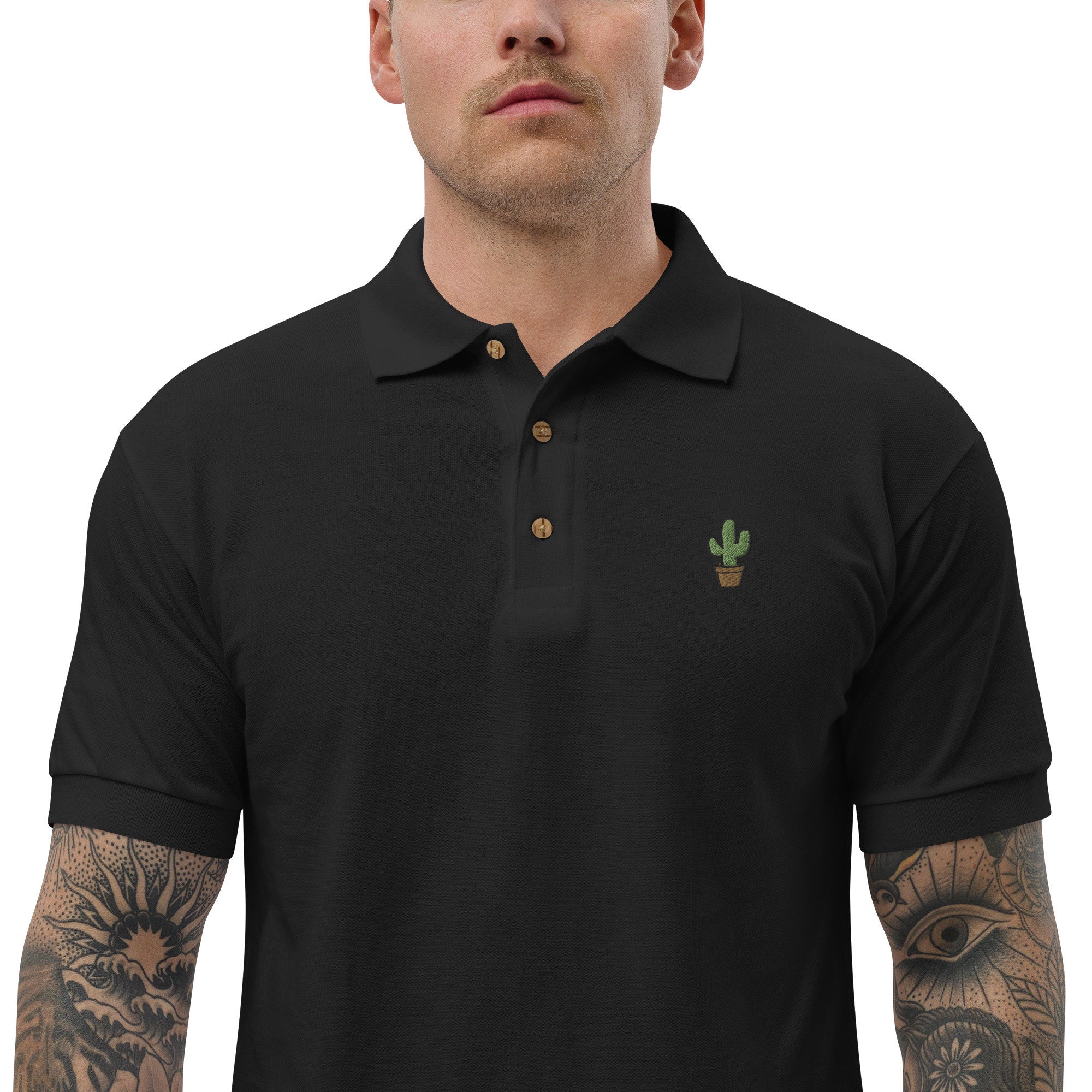 Cotton Polo Shirt with Embroidered Cactus