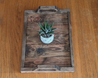 Handmade Custom Personalised Engraved Rustic Wooden Serving Tray Small Large Board Shallow Coffee Table Runner Cup Holder Farmhouse Display