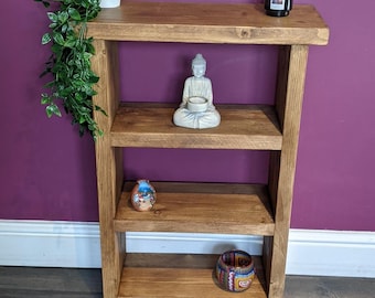 Mueble de entrada rústico de madera hecho a mano: consola de estilo rústico con estantería