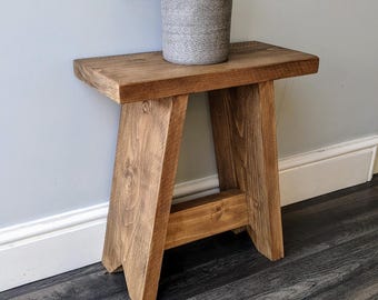 Handmade Rustic Wooden Stool Bench Milking Seat Table Shelf Strong And Robust Farmhouse Barn