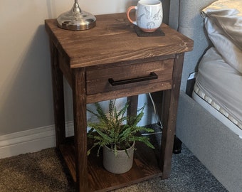 Handmade Rustic Wooden Nightstand Bedside Coffee Table Cabinet Console Unit Furniture With Shelf And Draw Farmhouse home bedroom decor