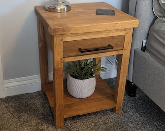 Handmade Rustic Wooden Nightstand: Farmhouse Bedside Table with Shelf