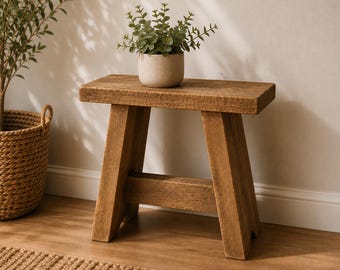 Handmade Rustic Wooden Stool Bench Milking Seat Table Shelf Strong And Robust Farmhouse Barn