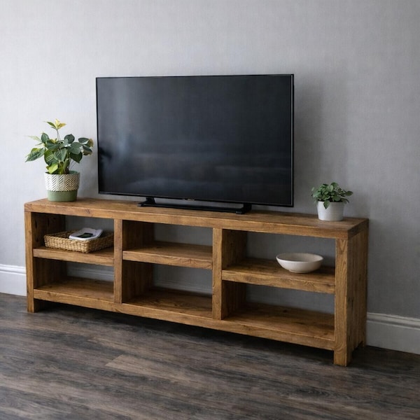 Handmade Rustic Wooden Hallway TV Cabinet: Farmhouse Console Table Entertainment Unit Bookshelf