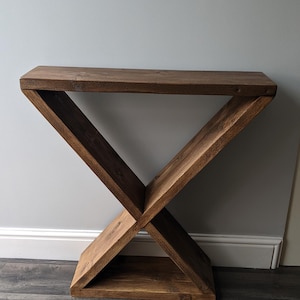 Mueble de pasillo rústico de madera hecho a mano: consola con estantería en ángulo Church Oak