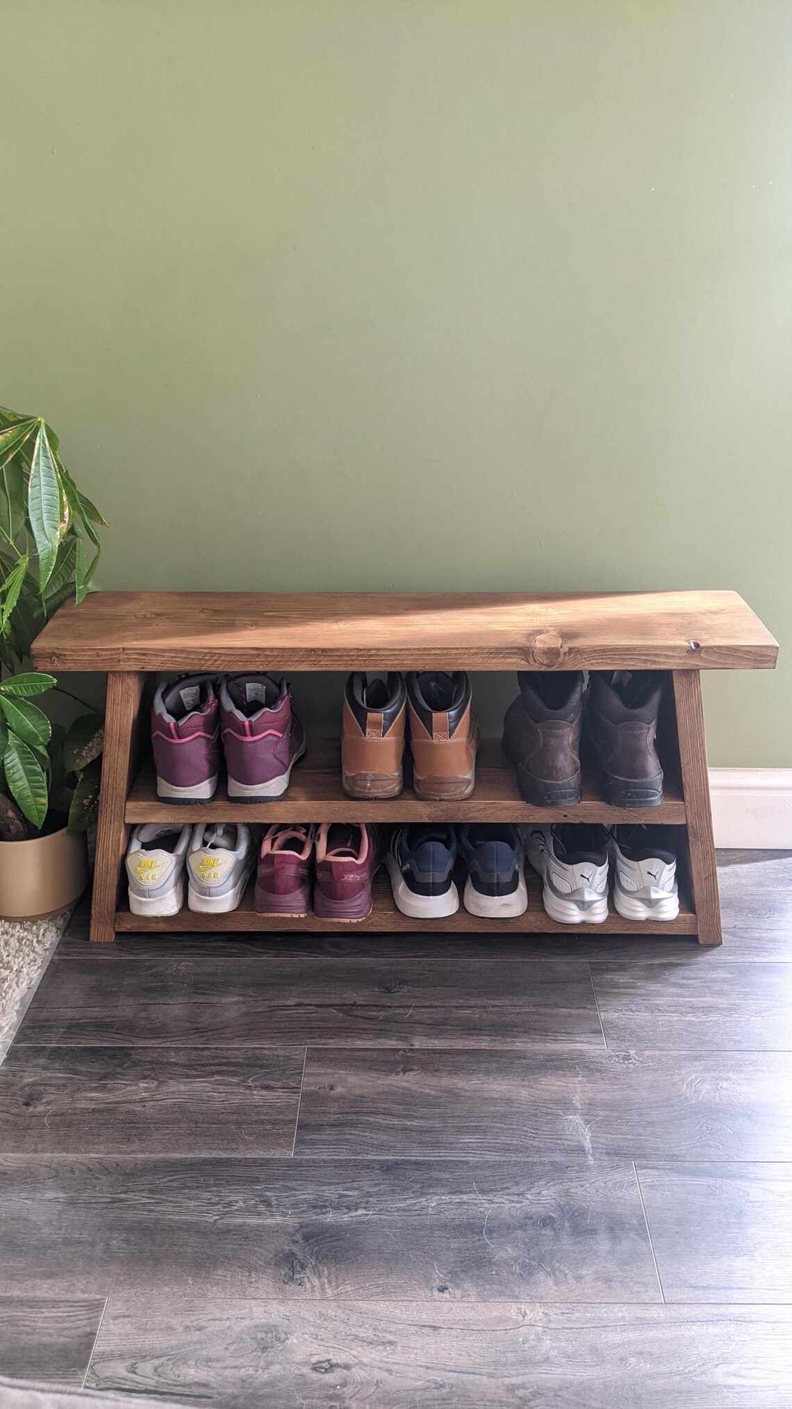 Kodo Rakc Handmade Rustic Wooden Shoe Rack Bench: Chunky 2-tier Farmhouse ...