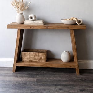 Handmade Rustic Wooden Hallway Cabinet: Angled Bookshelf Console Table Unit