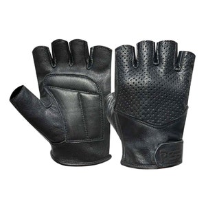 PSS Mens Leather Fingerless Motorbike Cycling Driving Gloves padded palm- 312