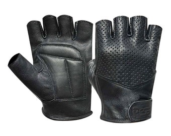 PSS Mens Leather Fingerless Motorbike Cycling Driving Gloves padded palm- 312