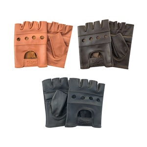 Elysian fingerless leather gloves- Unisex | stone | burner wear | handmade  | cosplay | black | brass