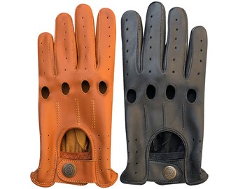 Pss Hommes véritable léger cuir de vache gants de conduite écran tactile non doublé plein doigt bouton vintage style de course professionnelle modèle 507