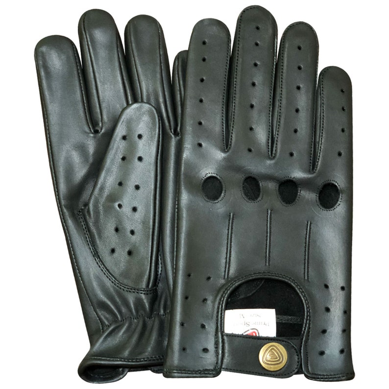 Gants de conduite PSS, nouvelle conception légère, antidérapants, doigt complet, cuir souple véritable, homme, sans doublure, gant rétro 507 Noir