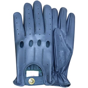 Gants de conduite PSS, nouvelle conception légère, antidérapants, doigt complet, cuir souple véritable, homme, sans doublure, gant rétro 507 Bleu