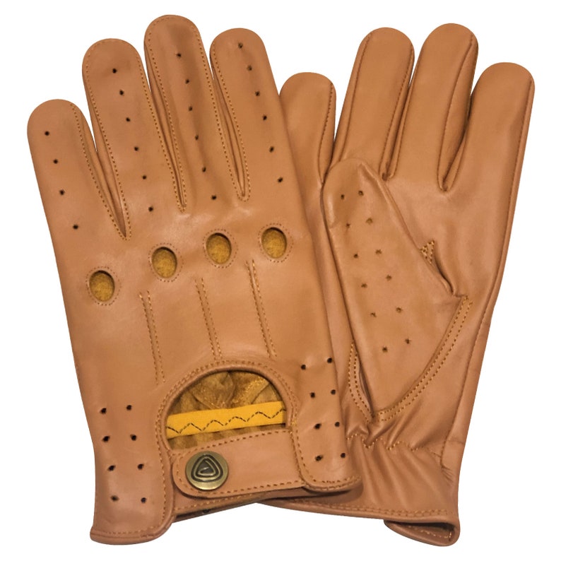 Gants de conduite PSS, nouvelle conception légère, antidérapants, doigt complet, cuir souple véritable, homme, sans doublure, gant rétro 507 Tan