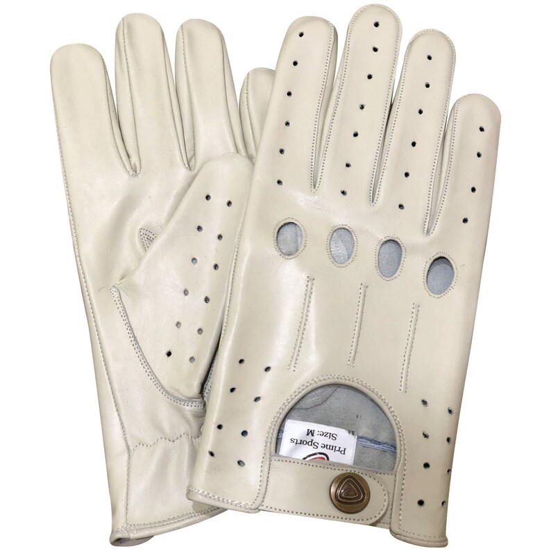 Gants de conduite PSS, nouvelle conception légère, antidérapants, doigt complet, cuir souple véritable, homme, sans doublure, gant rétro 507 Elephant White