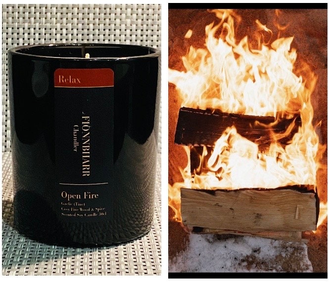 Irish Gift, Open Fire 30cl Irish Vegan Candle Bergamot, Lemon Leaf