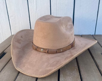 Tan Brown Suede Cowboy Hat Men Cowboy Hat Women Straw Hat Wool Felt Cowboy Hat Western Cowgirl Rodeo Hat Wild West Hat Vintage Cowboy Hat