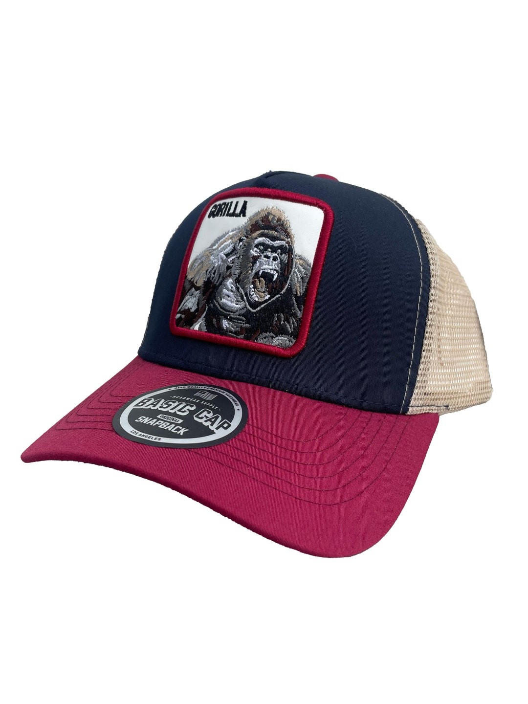 Gorilla Trucker Hat, Animal Trucker Hat, Gorilla Navy/maroon 5 Panel