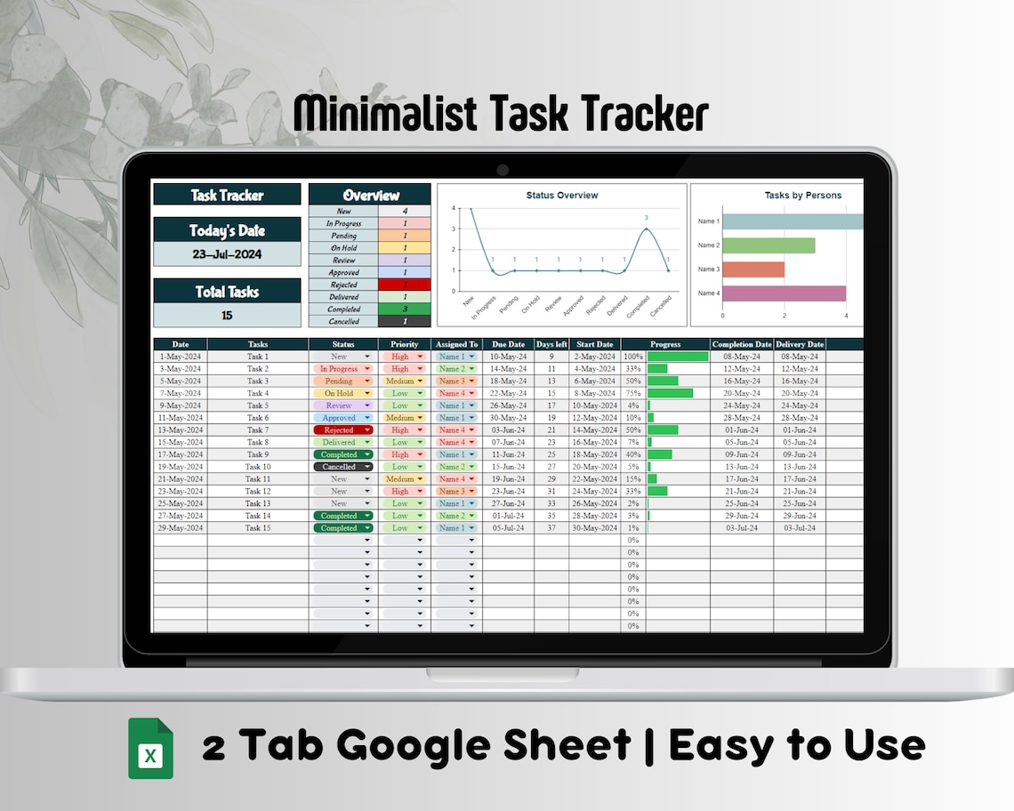 Task Tracker Google Sheets, Task Tracker Spreadsheet, to Do List, Task ...