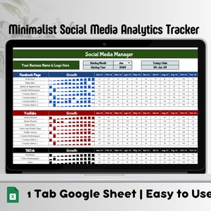 2025 Social Media Manager Google sheet, Social Media Analytics Tracker, 12 Month Post Performance Tracker, Analytics Record Template