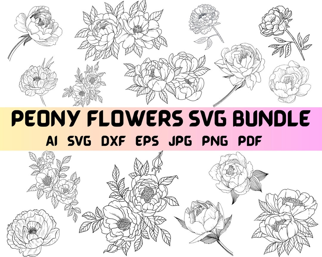 Peony Svg Bundle, Peony Svg, Peony Clipart, Wedding Peony Svg, Floral