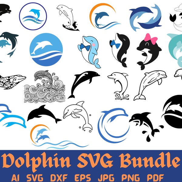 Dolphin SVg, Sea animal SVG, Swimming dolphins, Ocean SVG, Fish SVG, Dolphin Silhouette Cut Files, Jumping dolphins, Dolphin Vector, cricut