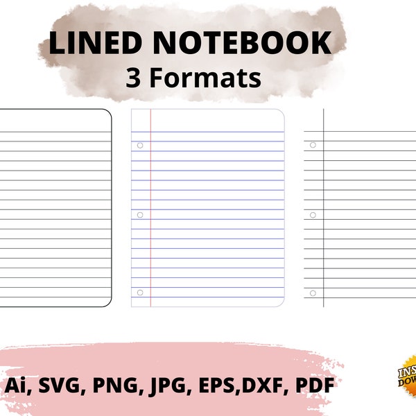 Lined notebook paper svg, ruled notebook paper svg, notebook paper PNG, school notebook paper svg, digital lined paper svg, notebook svg