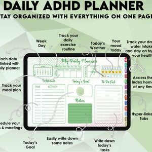 Planificador digital para TDAH 2025, Planificador GoodNotes, Planificador digital sin fecha, Planificador para TDAH, Planificador para iPad, Planificador para TDAH para adultos, Planificador diario para TDAH