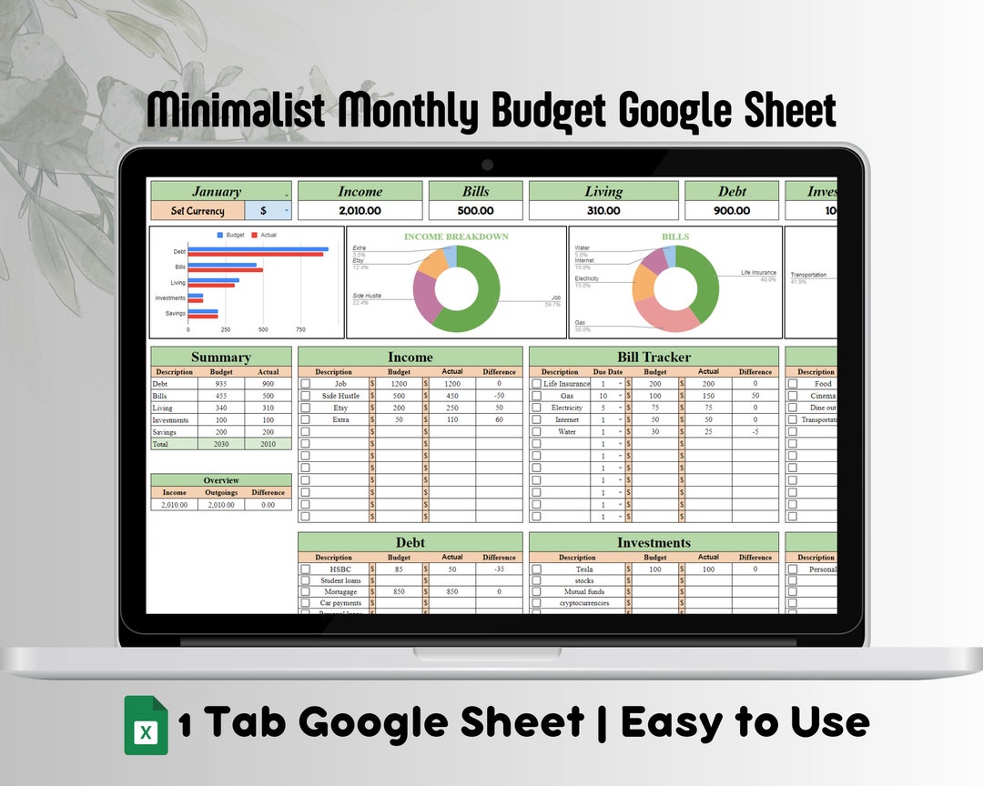 Monthly Budget Spreadsheet Google Sheets, Paycheck Budget Tracker ...