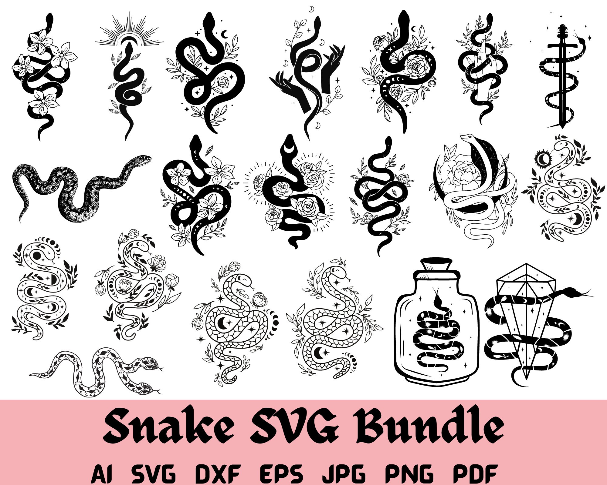 Snake SVG, Snake Svg Bundle, Snake Png, Snake Vector, Floral Snake Svg ...