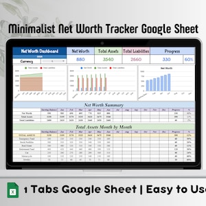 Net Worth Tracker Spreadsheet for Google Sheet Net Worth Calculator Assets & Liabilities Template Personal Finance Planner Digital Download