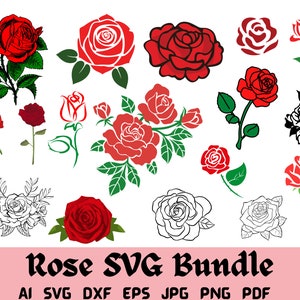 Rose Svg bundel, rozen Svg, Rose Clipart, bloem Svg, rozen sjabloon Svg, rode roos Svg, Rose Png, Rose Vector