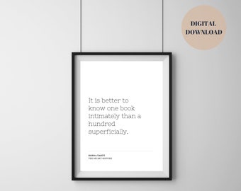 Book quote print, the secret history, digital download, digital print, minimalist wall art, minimalist print