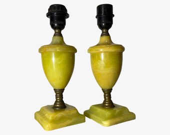 Set of 2 Green Marble Table Lamps | Early 1950s Lamp Bases | With onn/off switch | Vintage Marble Lighting | Green Retro Lamp Bases