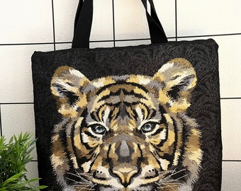 Totebag Tijger, met voering en rits