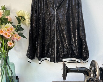 Handmade Black Sequin bomber jacket