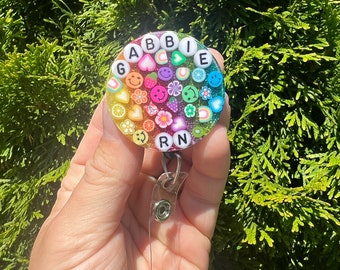 Rainbow Badge Reel: Custom Name Resin Retractable ID Holder
